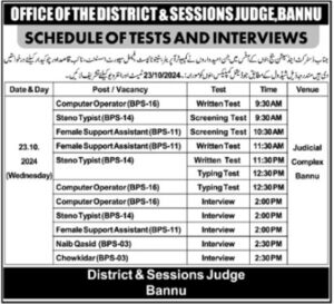 Latest Job at District & Sessions Judge, Bannu 2024: Announcement