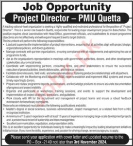 Latest Job at Project Director - PMU Quetta 2024: Advertisement