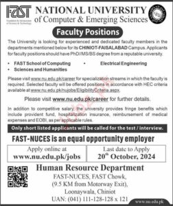 Job Opportunities at National University of Computer & Emerging Sciences, Chiniot Advertisement