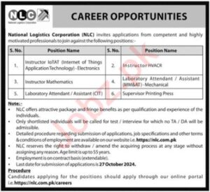 Latest Job at National Logistics Corporation (NLC) Islamabad 2024: Advertisement