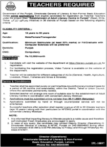 DGLNBE Teaching Jobs in Lahore 2024: advertisement