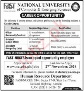 FZST National University of Computer Jobs & Emerging Sciences: advertisement 