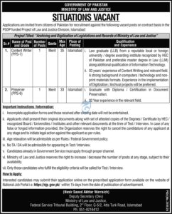 Ministry of Law and Justice Management Job Islamabad 2024: Advertisement