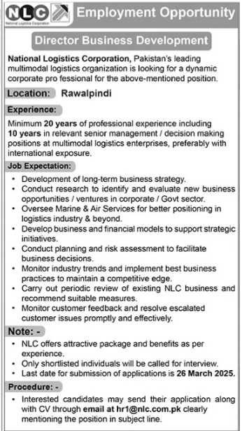 Latest National Logistics Corporation (NLC) Jobs: advertisement